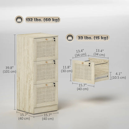 3 Drawer Filing Cabinet with Lock, Boho File Cabinet, A4 Letter Size, Oak Office Cabinets & Cupboards at Gallery Canada