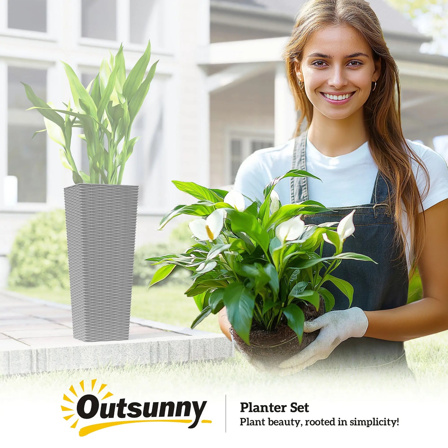 23.6 Inch Tall Planters, Set of 2 Plastic Flower Pots, Black Garden Accessories at Gallery Canada