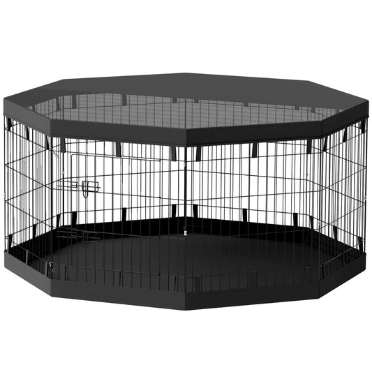 8 Panels Foldable Dog Playpen, 30" High, With Bottom Pad Houses, Kennels & Pens Black at Gallery Canada
