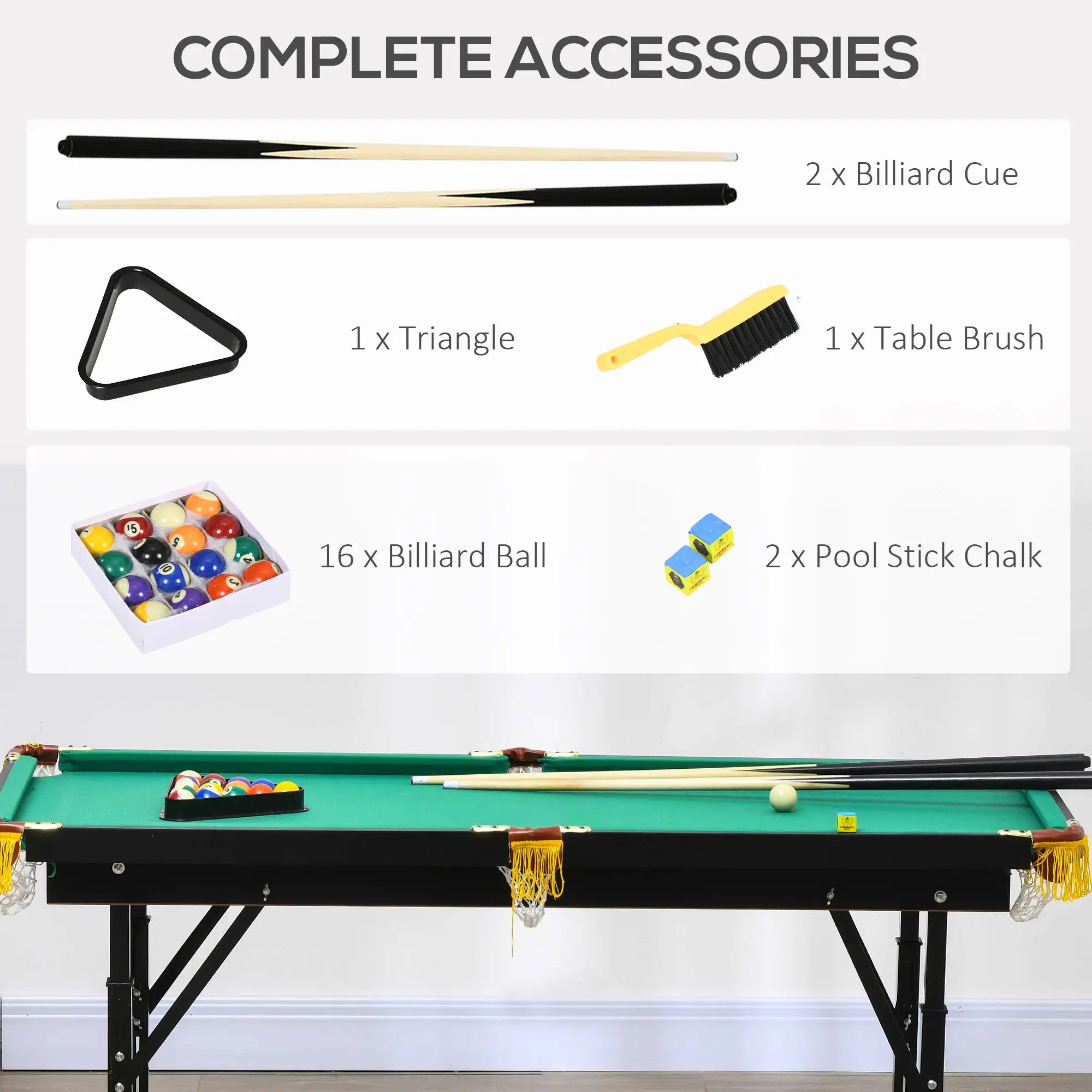 55 Folding Pool Table Set, Adjustable Height, 2 Cues, 16 Balls, Green Game Tables at Gallery Canada