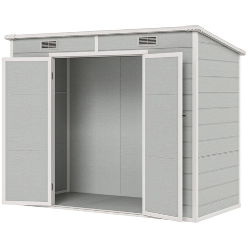 8' x 4' Resin Outdoor Storage Shed, Window, Lockable Doors, Light Grey