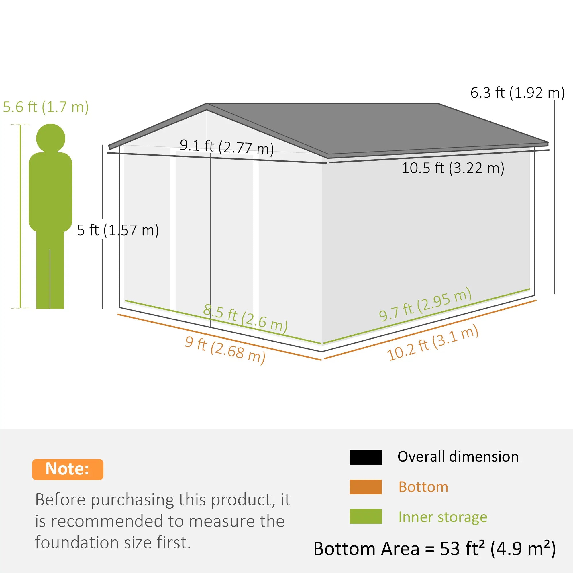 9' x 10.6' Garden Storage Shed, Foundation Kit, Double Doors, Light Grey Sheds at Gallery Canada