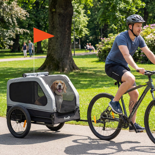 Dog Bike Trailer, 44 lbs, Universal Coupler, Flip-Down Ramp, Grey Dog Bike Trailers & Strollers Grey, Black at Gallery Canada