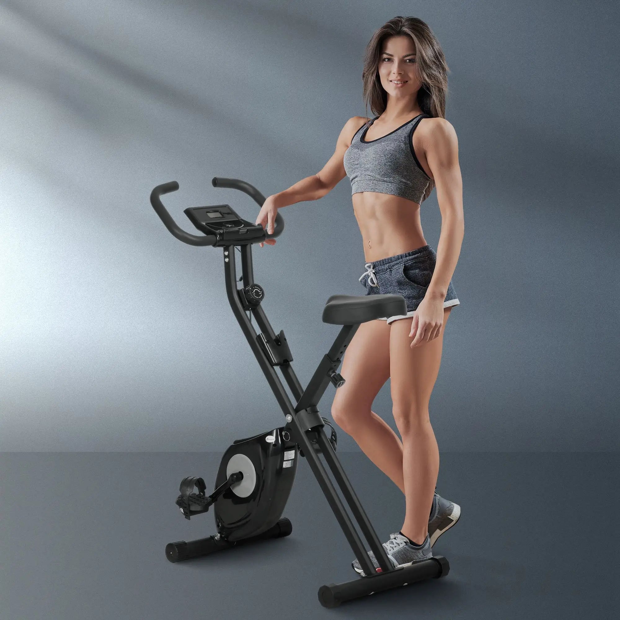 Foldable Exercise Bike, 8-Level Magnetic Resistance, LCD Screen, Phone Holder, Black Exercise & Stationary Bikes at Gallery Canada