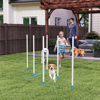 Adjustable Dog Agility Training Set, Weave Poles, Storage Bag, Blue and White Dog Agility Training Equipment at Gallery Canada