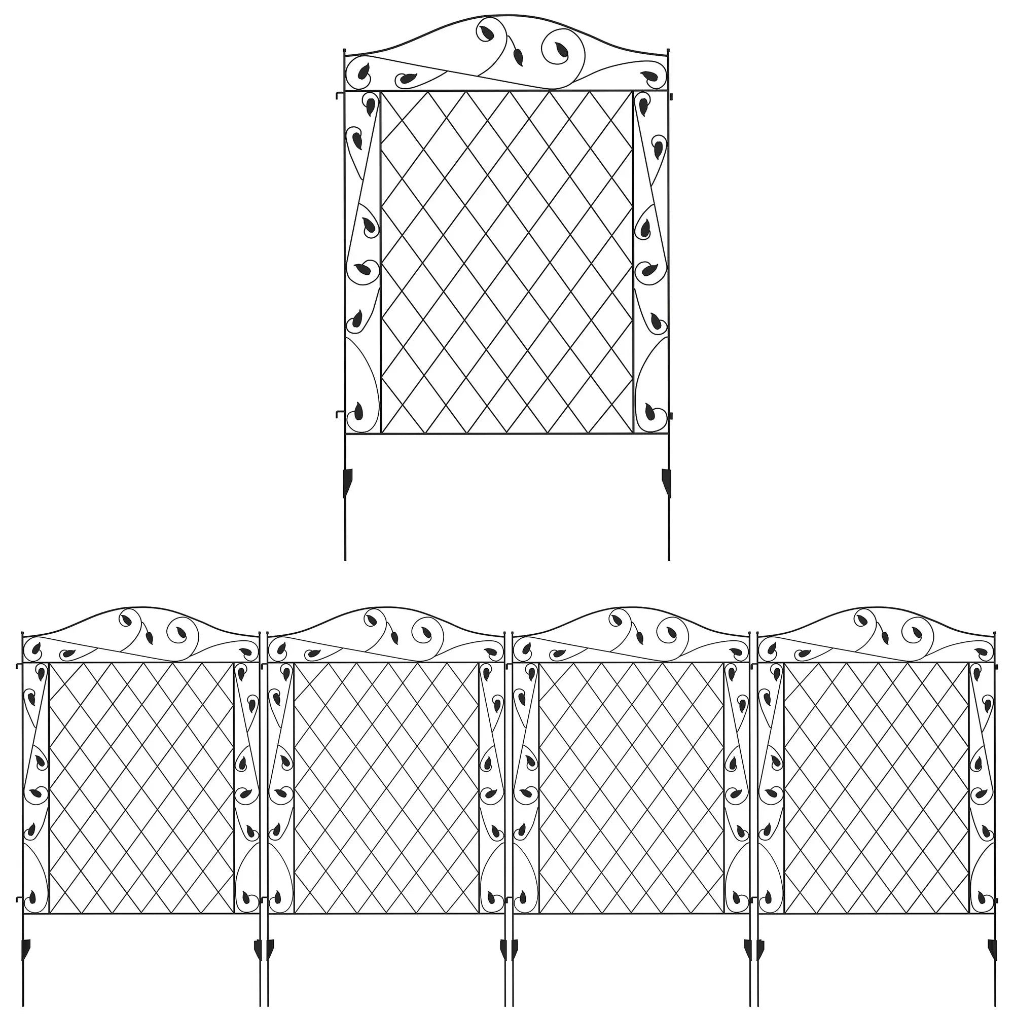 Metal Garden Fence Panels, Animal Barrier, Border Edging, 4 Pack, Wavey Vines Garden Fences Black at Gallery Canada