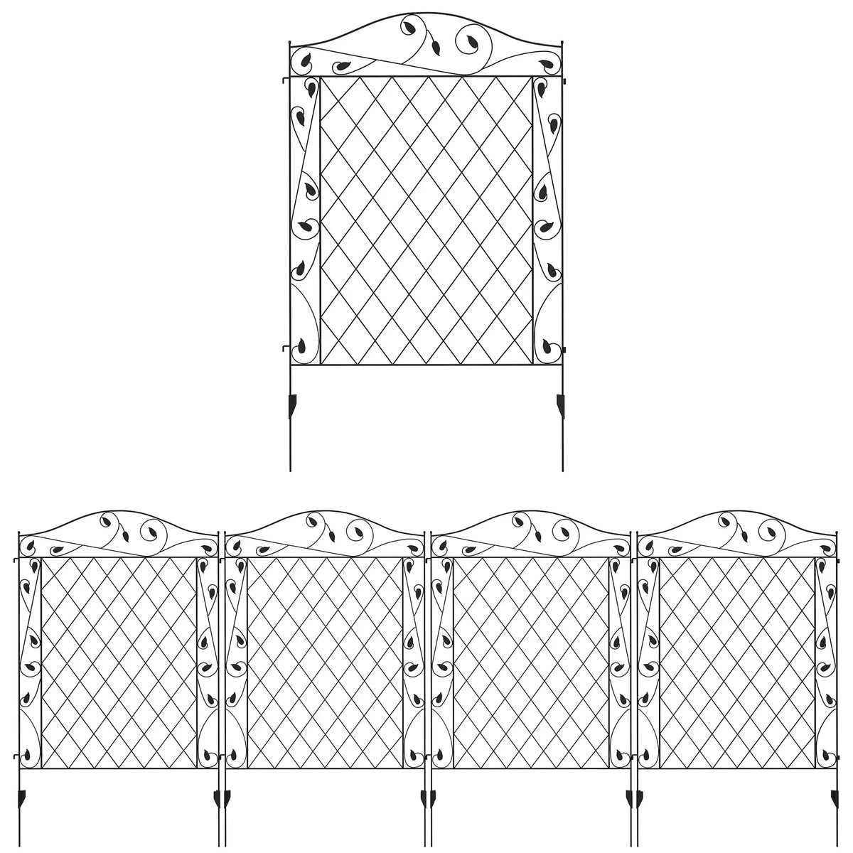 Metal Garden Fence Panels, Animal Barrier, Border Edging, 4 Pack, Wavey Vines Garden Fences Black at Gallery Canada