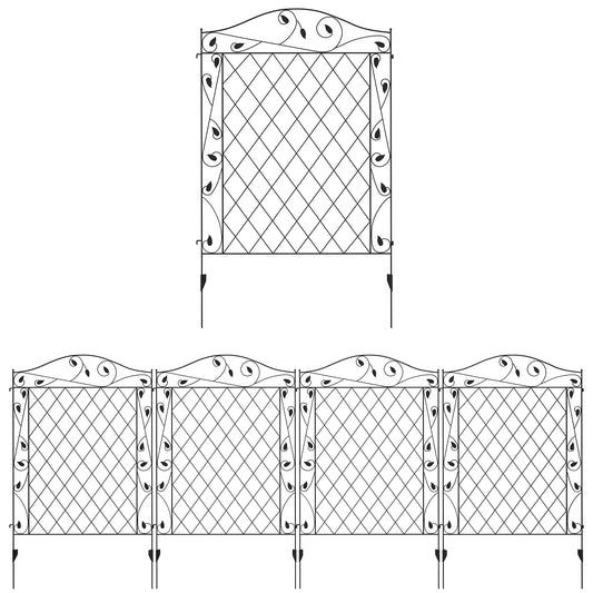 Metal Garden Fence Panels, Animal Barrier, Border Edging, 4 Pack, Wavey Vines Garden Fences Black at Gallery Canada