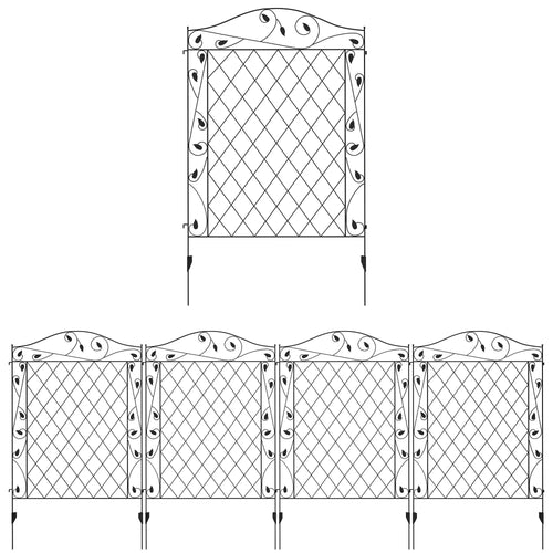 Metal Garden Fence Panels, Animal Barrier, Border Edging, 4 Pack, Wavey Vines
