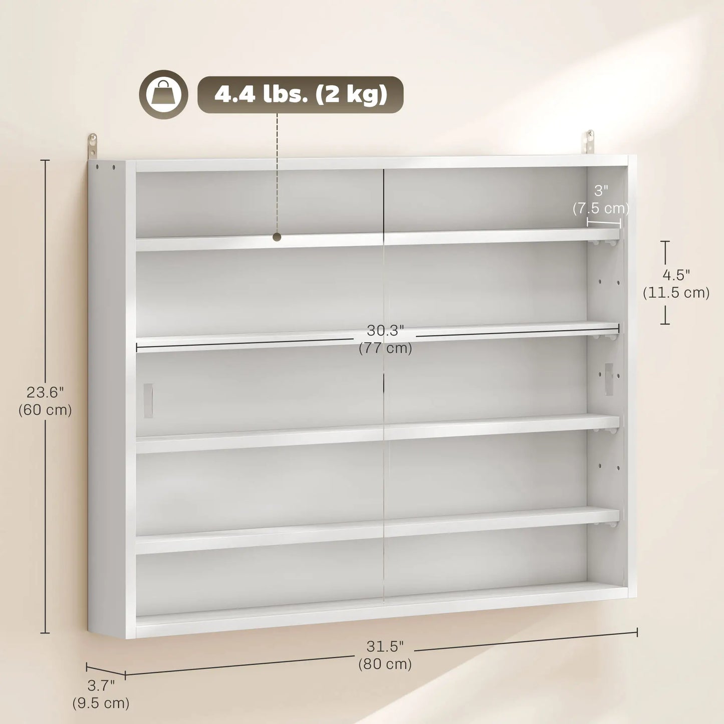 5-Tier Glass Display Cabinet, 2 Doors, 4 Adjustable Shelves, White Display Bookshelves at Gallery Canada