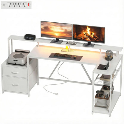 76" Gaming Desk, Reversible Computer Table, RGB Lights, USB Ports, White Gaming Desks White at Gallery Canada