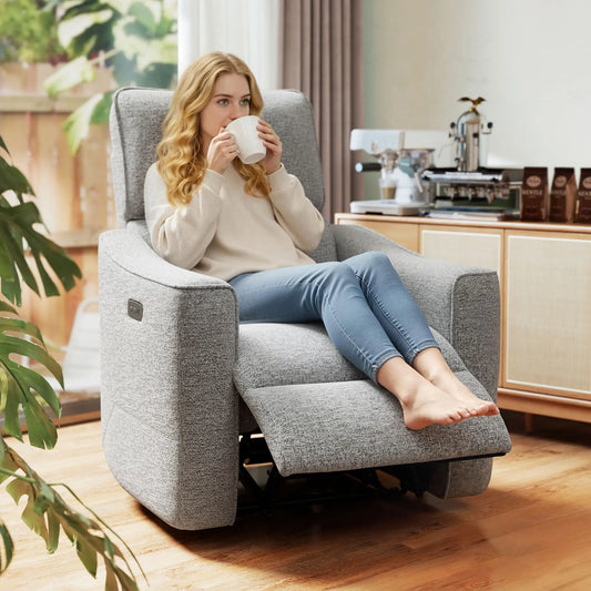 Power Recliner Chair, Linen Fabric, USB Ports, Footrest, Grey Sofas & Reclining Chairs Grey, Black at Gallery Canada