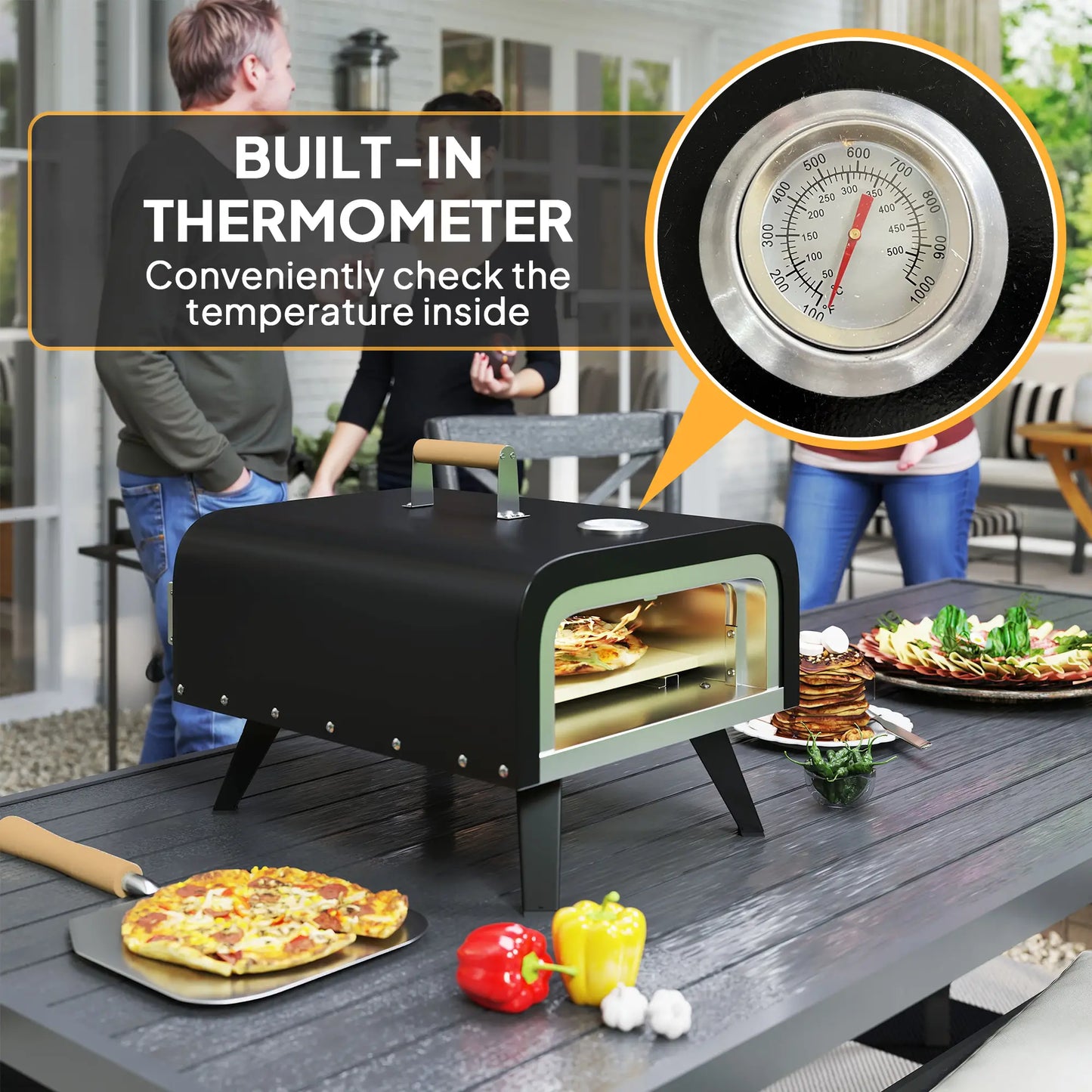 Portable Gas Pizza Oven, 12" Stone, Thermometer, Foldable Legs, Black Propane Gas Grills at Gallery Canada
