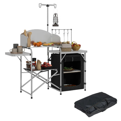 Camping Kitchen Table, Aluminum Folding with Storage, Silver Picnic Tables & Camping Chairs at Gallery Canada