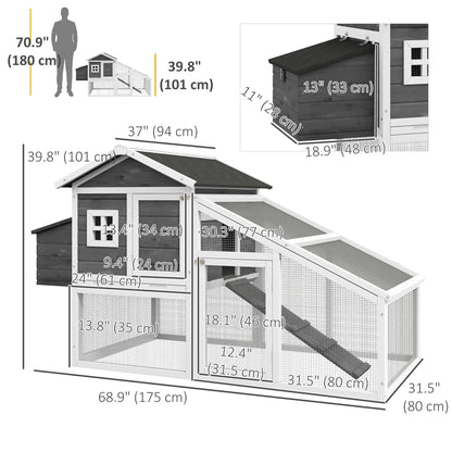 69 Wooden Chicken Coop with Run, Nesting Box, Tray, Grey Chicken Coops at Gallery Canada