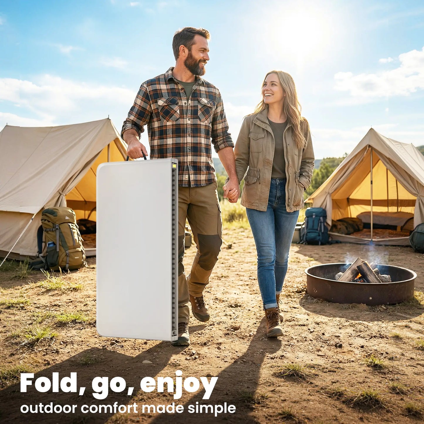 Heavy Duty Folding Picnic Table, 34" x 34", Indoor Outdoor Camping, White Picnic Tables & Camping Chairs at Gallery Canada