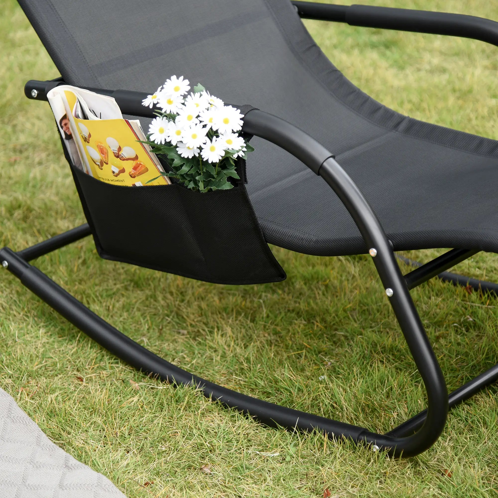 Outdoor Rocking Chair, Mesh Sling Lounger with Headrest, Black Outdoor Rocking Chairs at Gallery Canada