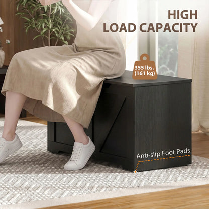 31.5 Inch Storage Chest Trunk with Safety Hinge, Black Wood Grain, Black