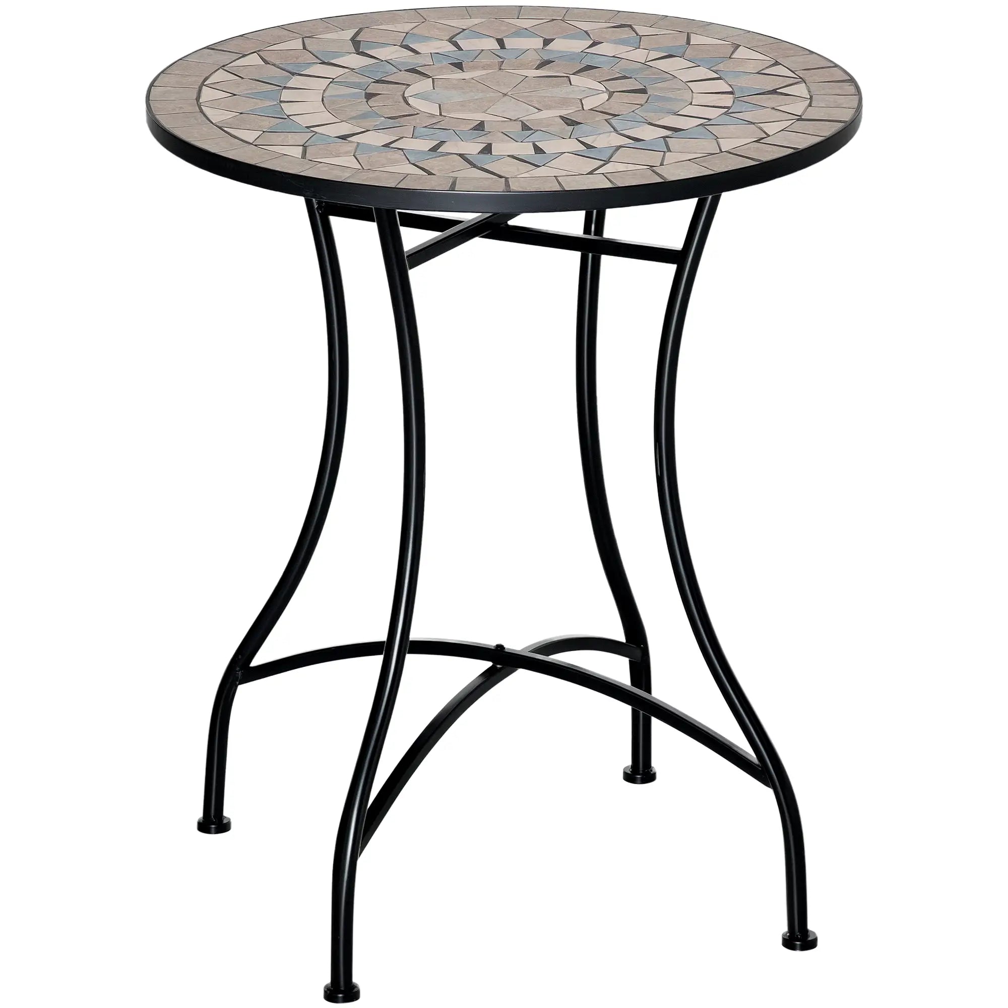 Round Mosaic Patio Table, Metal Frame, Outdoor Garden Furniture, Green Patio Side Tables at Gallery Canada