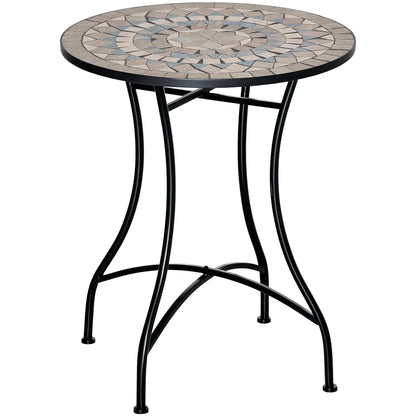 Round Mosaic Patio Table, Metal Frame, Outdoor Garden Furniture, Green Patio Side Tables at Gallery Canada