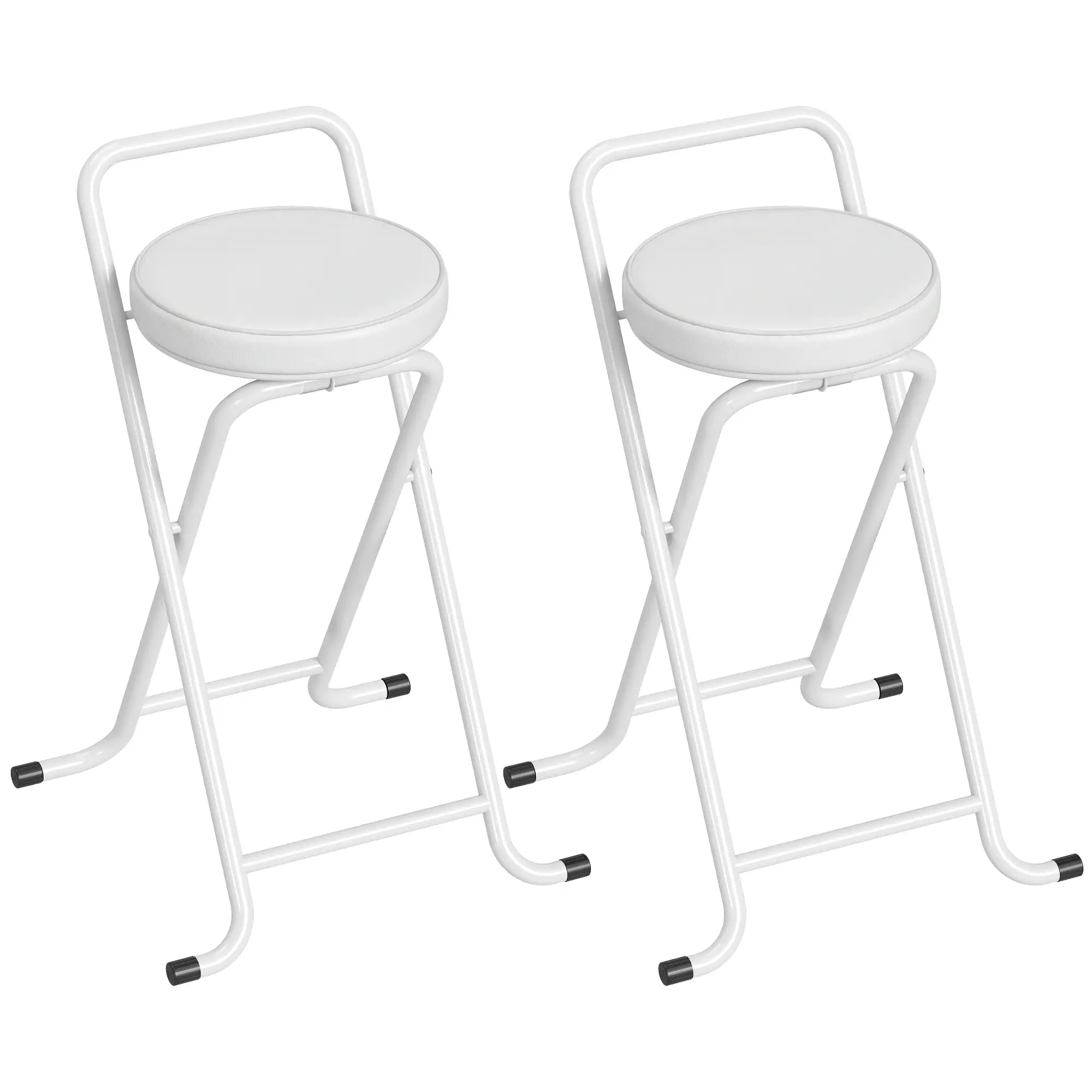 Foldable Bar Stools Set Of 2, PU Cushioned Seat With Footrest, White Bar Stools White at Gallery Canada