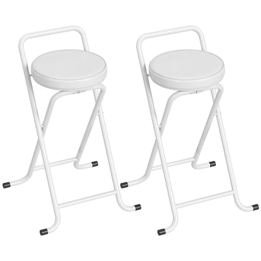 Foldable Bar Stools Set Of 2, PU Cushioned Seat With Footrest, White Bar Stools White at Gallery Canada