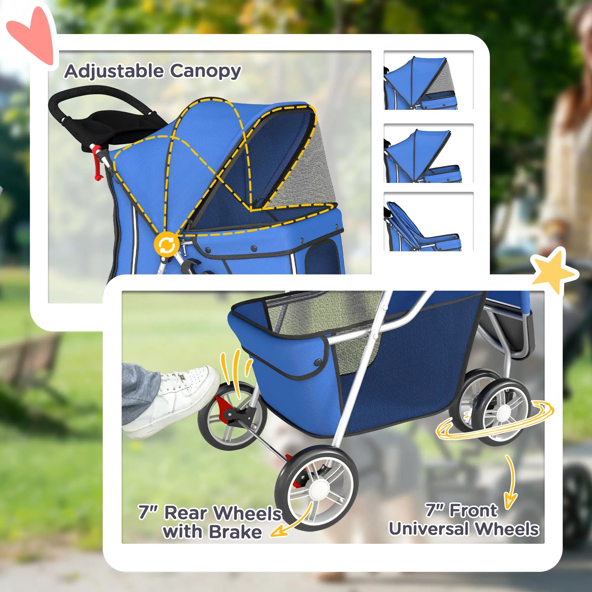 Foldable 3 Wheel Dog Stroller, Storage Basket, Adjustable Canopy, Blue Dog Bike Trailers & Strollers at Gallery Canada