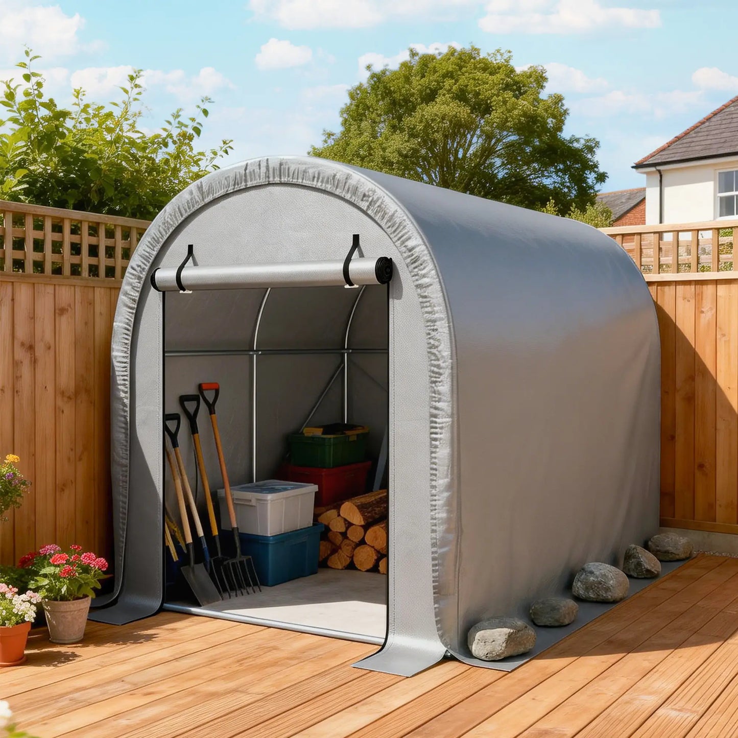 8' x 5' Portable Shed, Water-Resistant Bike Tent with Roll-up Zipper Door Portable Shed at Gallery Canada