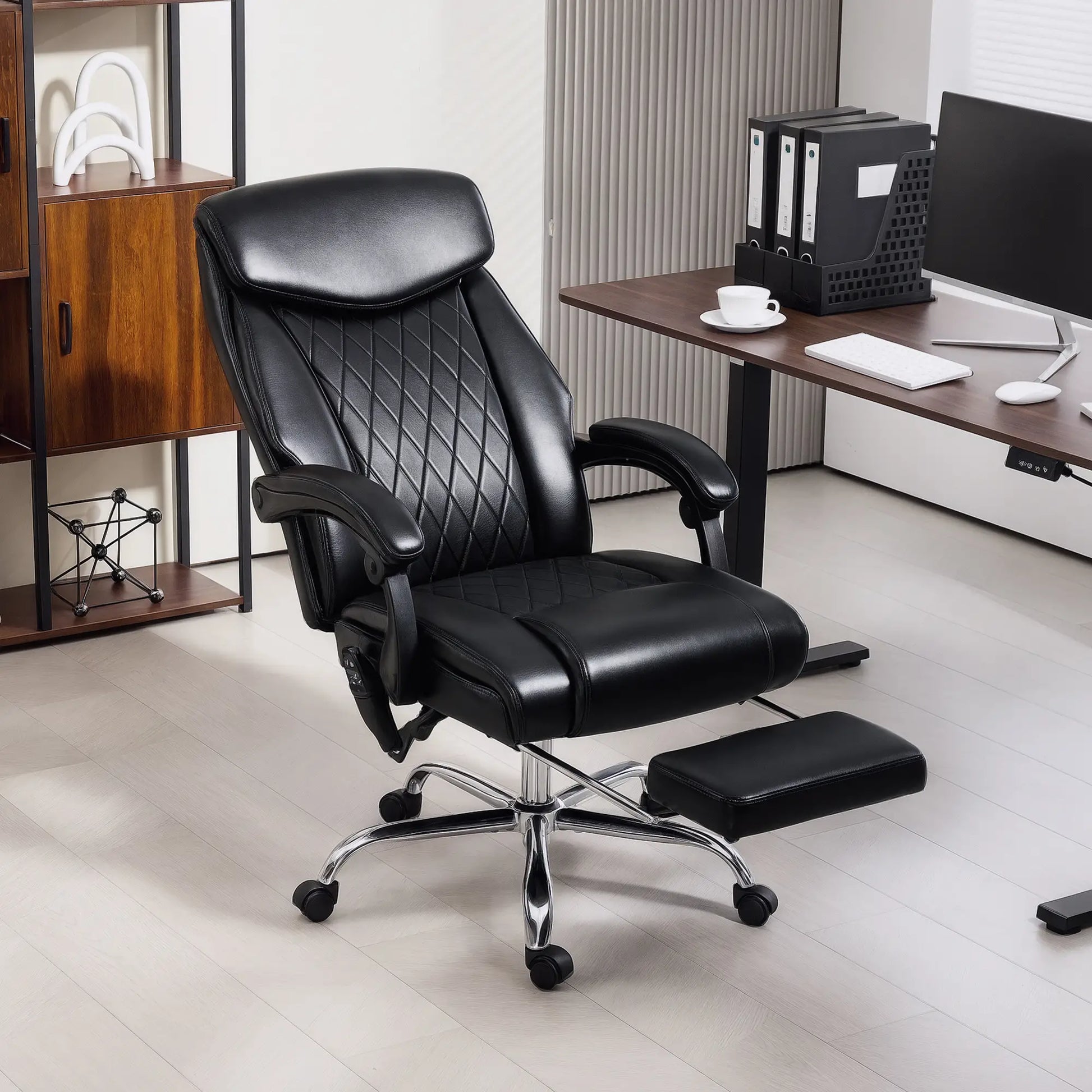 6 Point Massage Office Chair with Remote, Ergonomic Reclining Computer Desk Chair with Footrest, Side Pocket, Black Massage Chairs at Gallery Canada