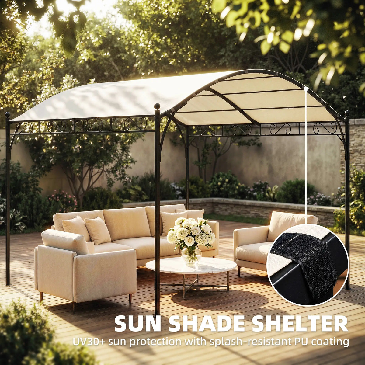 10' x 10' Outdoor Pergola, Galvanized Steel Frame, UV30+ Canopy, Cream White