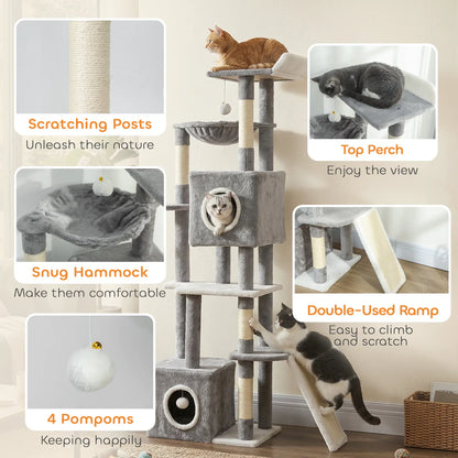 65 Inch Cat Tree, 2 Doors Condos, Plush Perch, Hammock, Grey Cat Towers at Gallery Canada