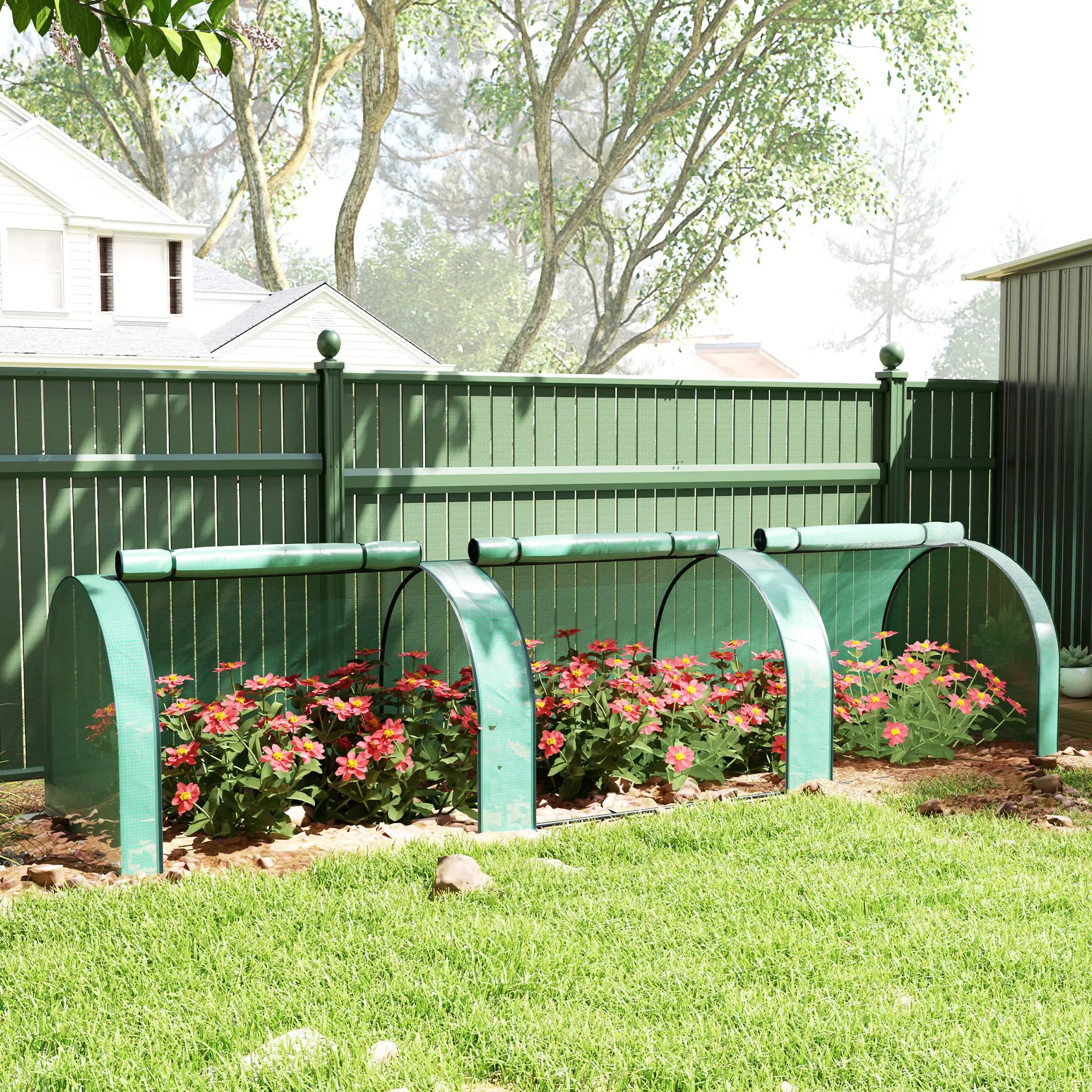 Mini Tunnel Greenhouse, PE Cover, Steel Frame, Zipped Doors, Green Greenhouses at Gallery Canada