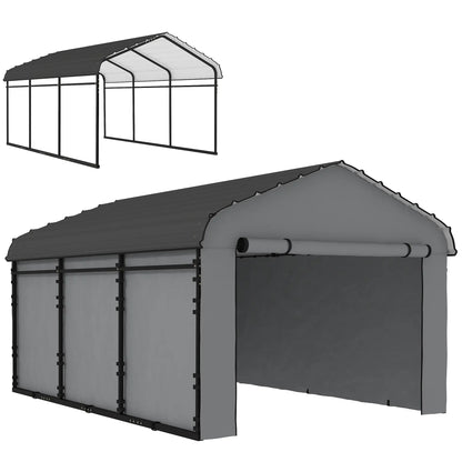 10' x 15' Metal Carport, Heavy Duty Garage Shelter, Light Grey Car Shelters at Gallery Canada