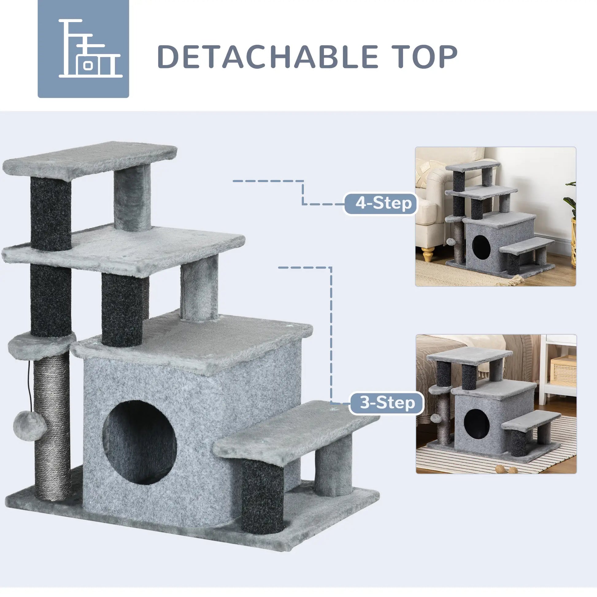 Cat Stairs with Scratching Posts, 23.6" x 15.7" x 26", Grey Dog Stairs at Gallery Canada