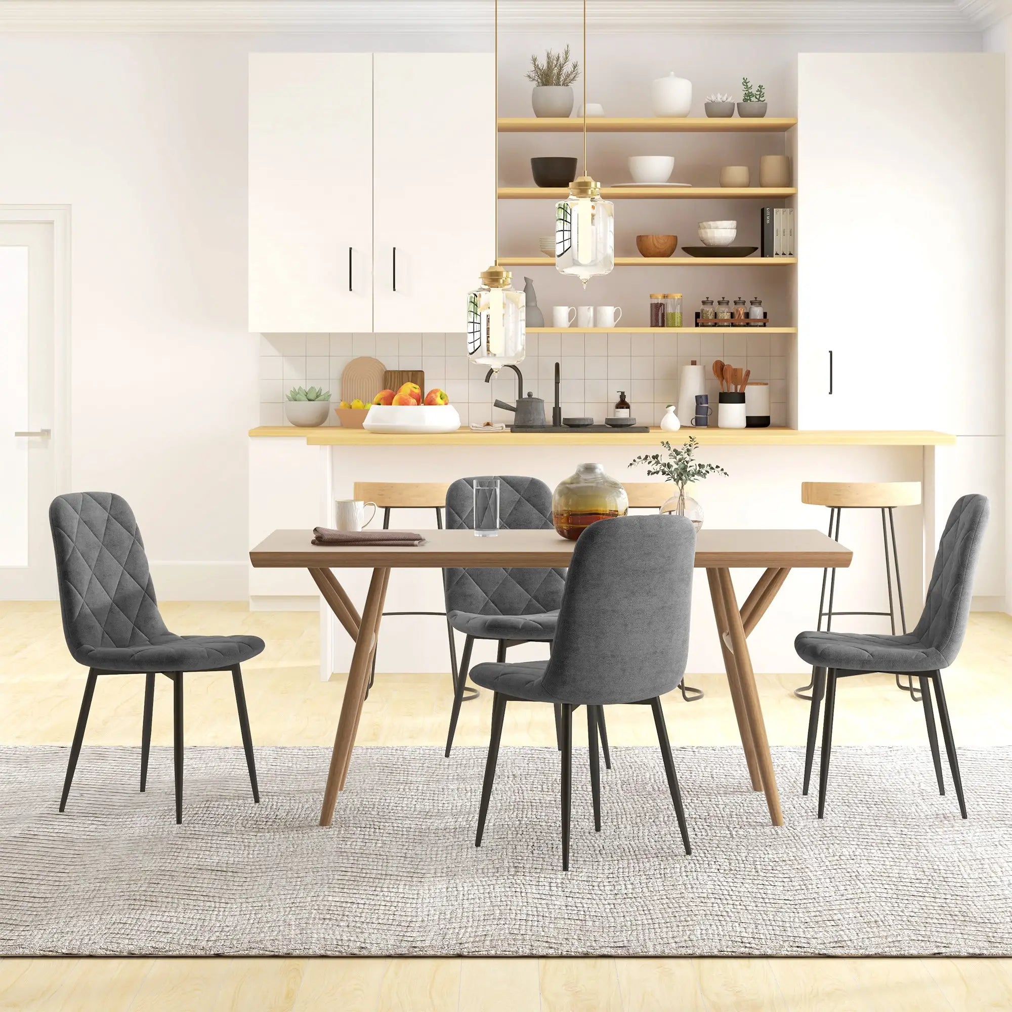 Upholstered Dining Chairs Set of 4, Steel Legs, Modern Kitchen Chairs, Grey Bar Stools at Gallery Canada