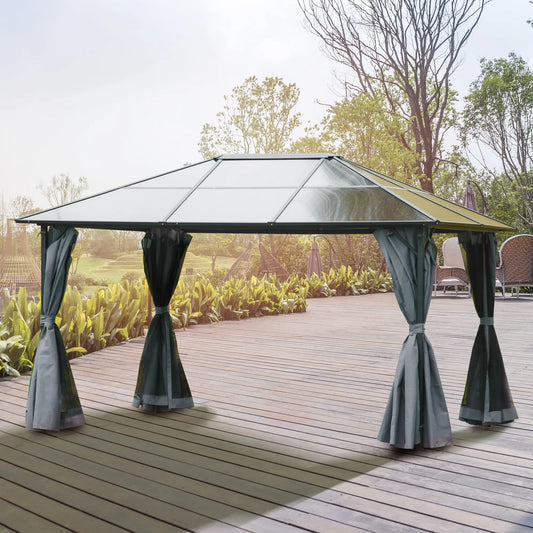 10' x 13' Hardtop Gazebo, Aluminum Frame, Mesh Curtains, Grey Gazebos Black Frame, Brown PC Board, Deep Grey Cloth, Black Mesh at Gallery Canada