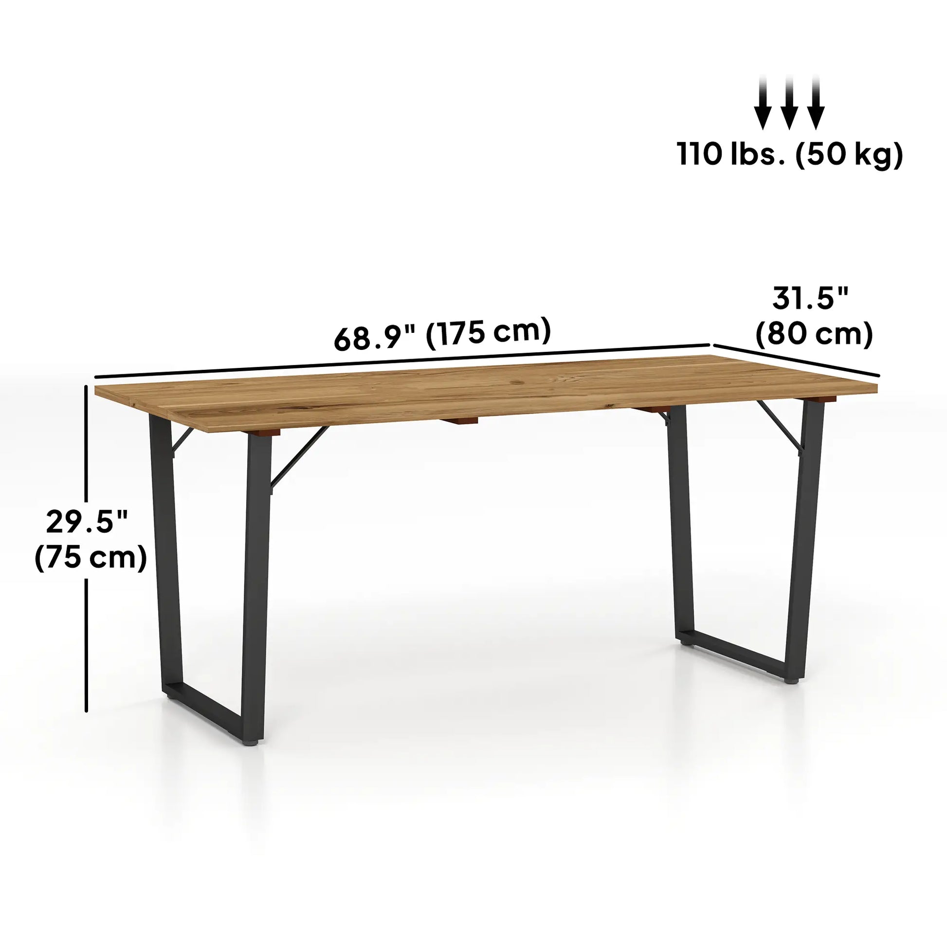 Wooden Outdoor Dining Table for 6, 2" Umbrella Hole, Slatted Tabletop, Metal Frame Patio Dinning Tables at Gallery Canada