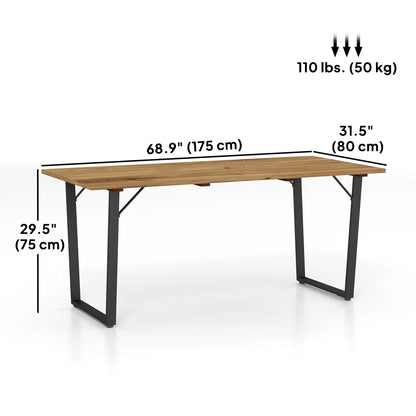 Wooden Outdoor Dining Table for 6, 2" Umbrella Hole, Slatted Tabletop, Metal Frame Patio Dinning Tables at Gallery Canada