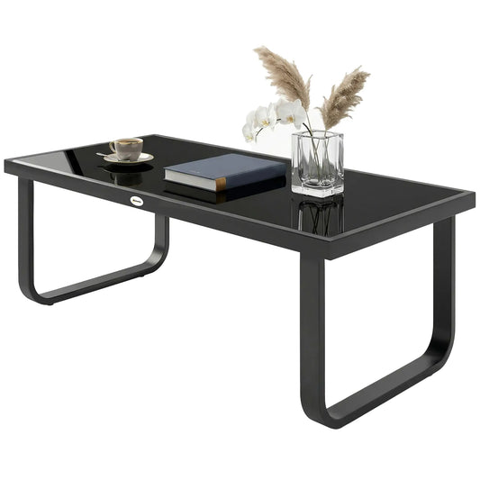 Outdoor Patio Coffee Table, Rectangle Metal Side Table, Tempered Glass Tabletop Patio Side Tables Black at Gallery Canada