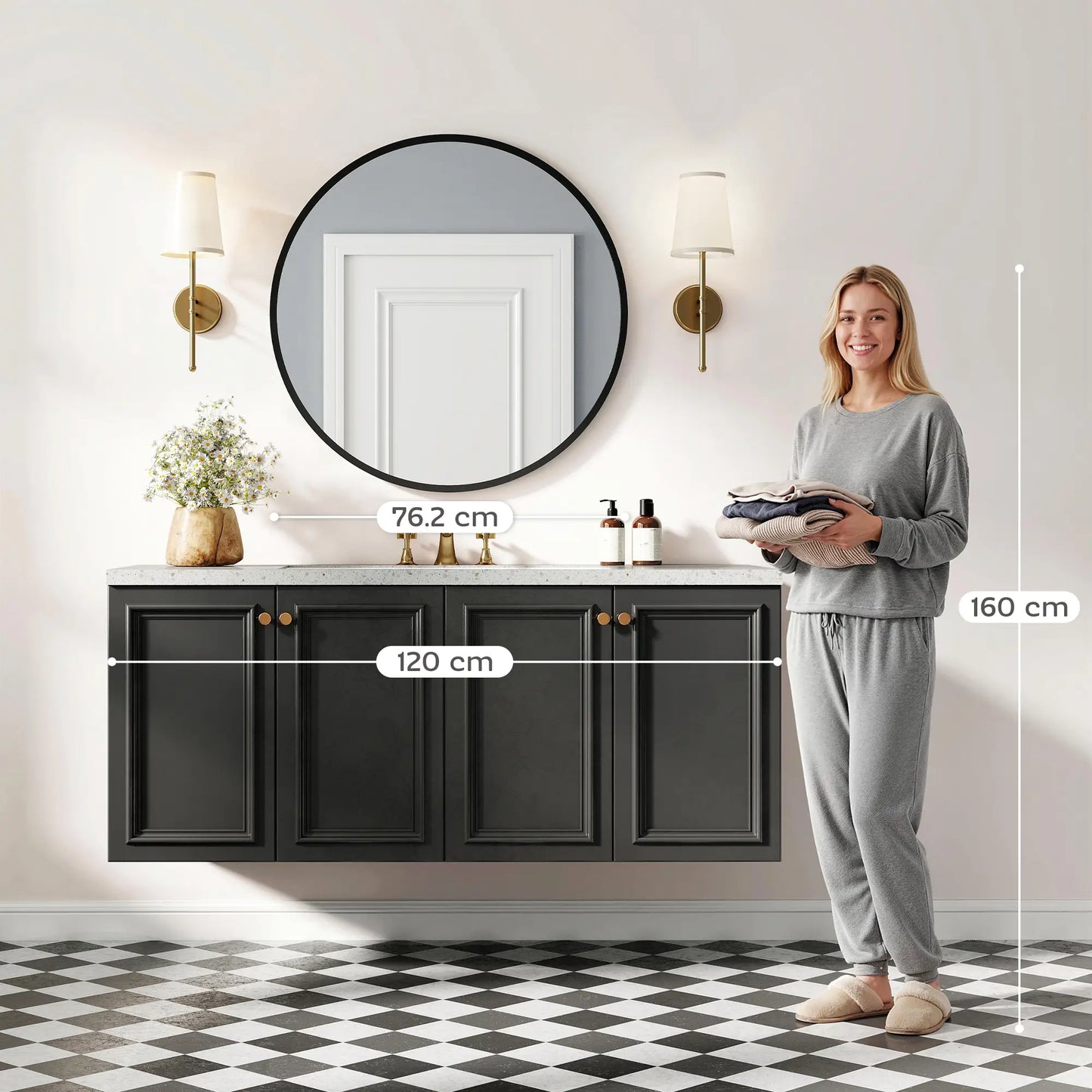 30" Round Mirror, Metal Frame, Bathroom Vanity Mirror, Black Wall Mirrors at Gallery Canada