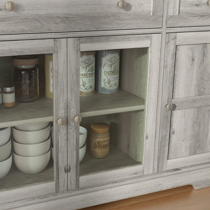 Sideboard Buffet Cabinet, Coffee Bar with Glass Doors, Adjustable Shelves, Weathered Grey Oak, Grey Bar Cabinets at Gallery Canada