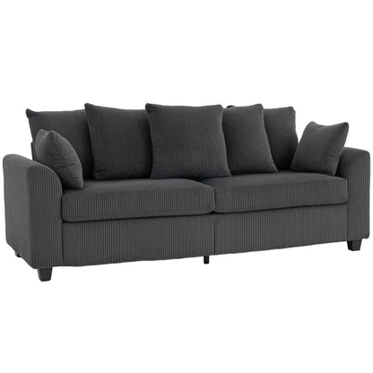 Corduroy Couch, 3 Seater Sofa, Modern Upholstered with Curved Armrests, 8 Removable Pillows, Dark Grey 3-Seater Sofas Dark Grey at Gallery Canada