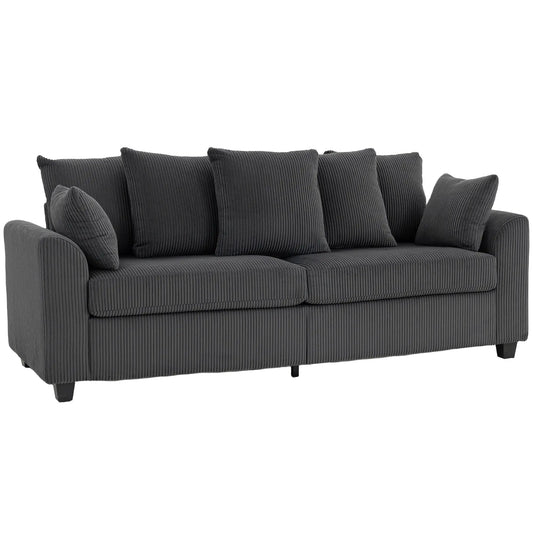 Corduroy Couch, 3 Seater Sofa, Modern Upholstered with Curved Armrests, 8 Removable Pillows, Dark Grey 3-Seater Sofas Dark Grey at Gallery Canada