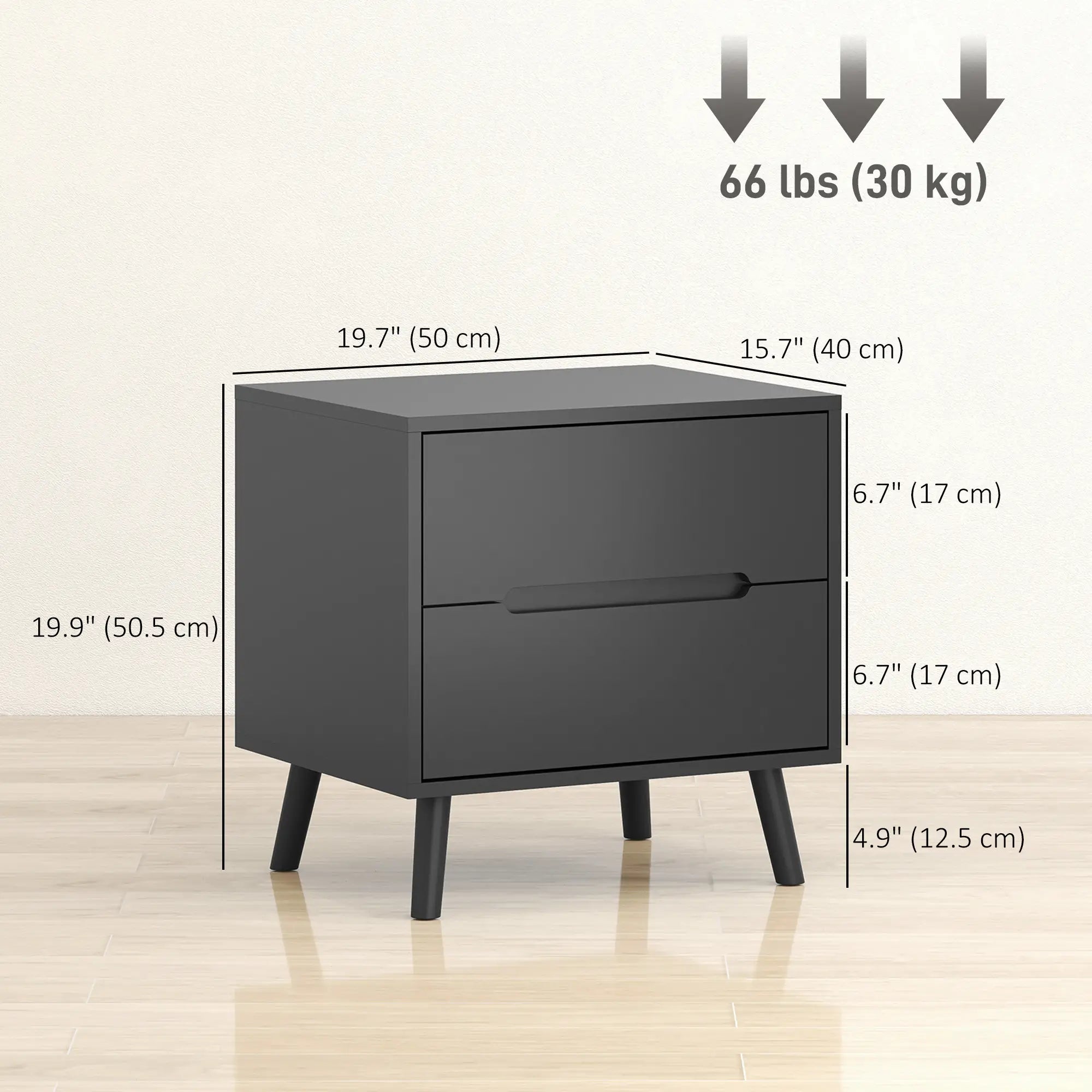 Modern Nightstands Set Of 2, 2 Drawers, Solid Wood Legs, Black Bedside Tables at Gallery Canada
