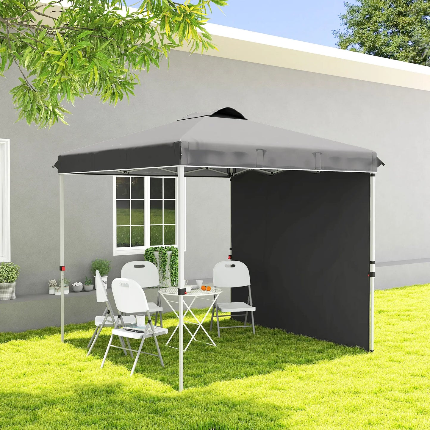8 x 8 ft Pop Up Canopy, Adjustable Height, Sidewall, Carry Bag, Dark Grey Pop Up Canopies at Gallery Canada