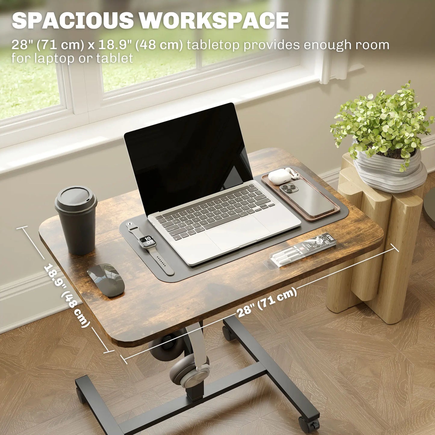 Height Adjustable Standing Desk, Pneumatic Sit Stand Desk, Rustic Brown Office Desks & Work Stations at Gallery Canada