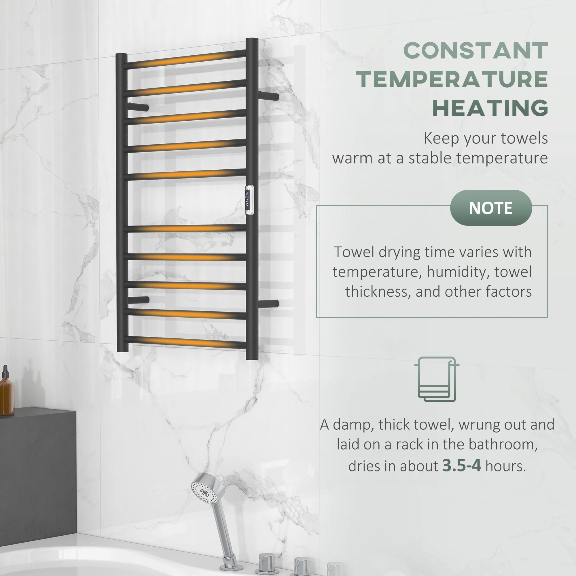 Wall Mounted Heated Towel Rack, 10-Bar Electric Warmer, Adjustable Temperature Bath Accessories at Gallery Canada
