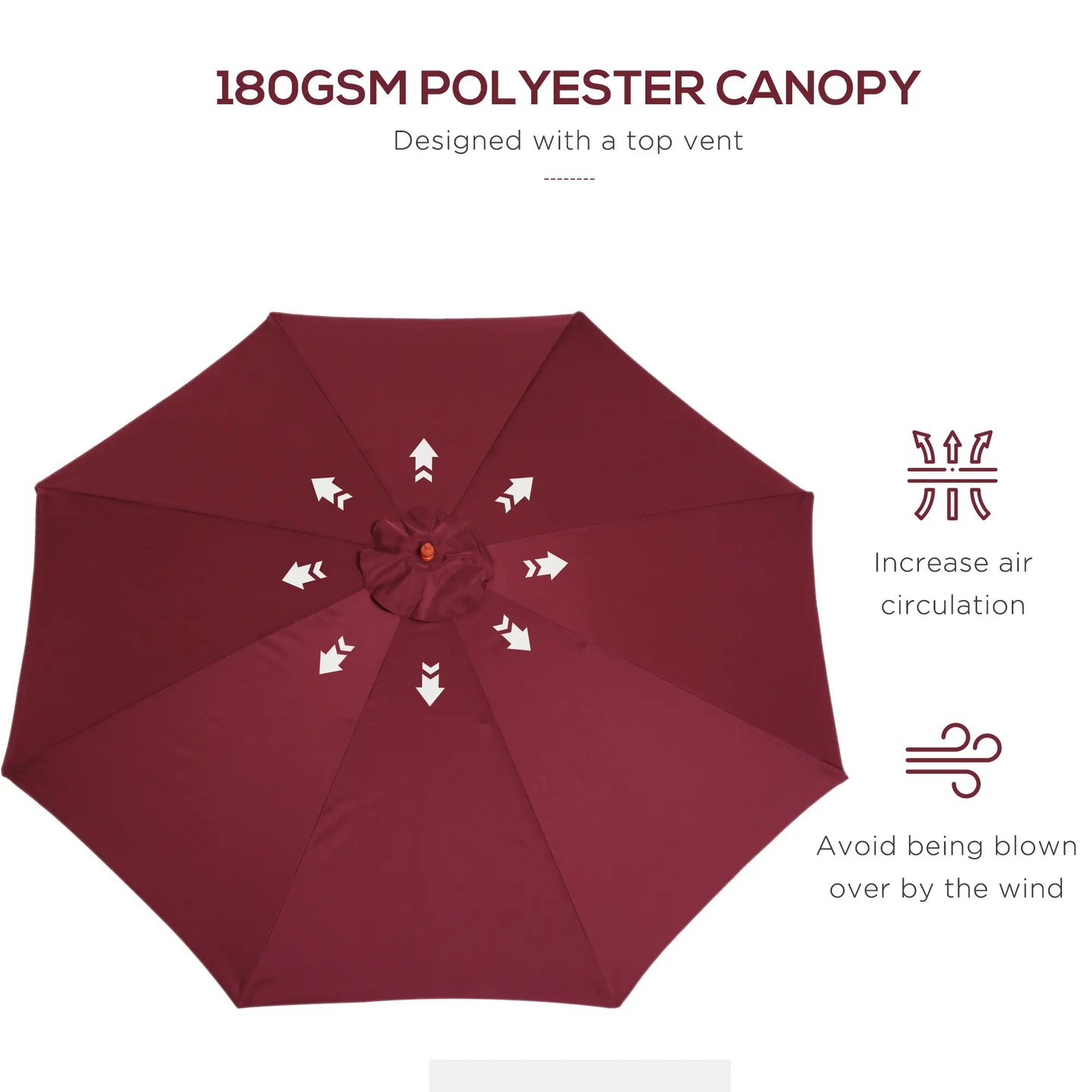 10' x 8' Bamboo Round Patio Umbrella, Wine Red Sun Umbrellas at Gallery Canada