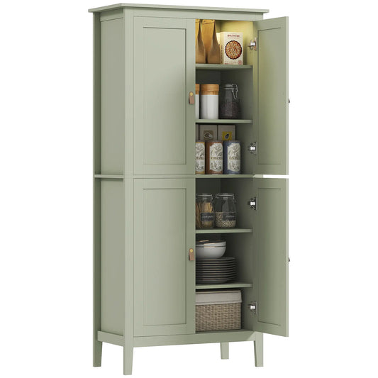 69.5" Tall Kitchen Pantry Cabinet, Motion Sensor LED Light, Green Kitchen Pantry Cabinets Green at Gallery Canada