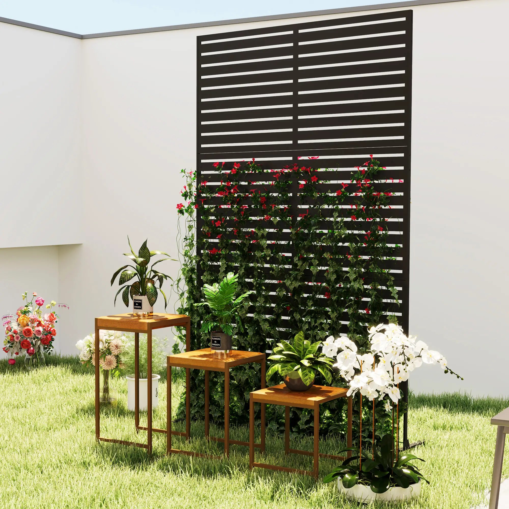 Decorative Outdoor Privacy Panel, Freestanding Metal Divider, Black Side Awnings at Gallery Canada